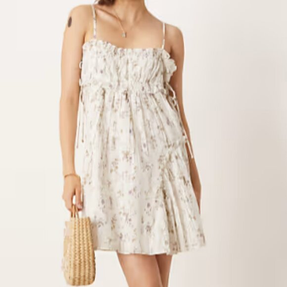 BABYDOLL MINI DRESS WITH DITSY FLORAL PRINT - Picture 1 of 3